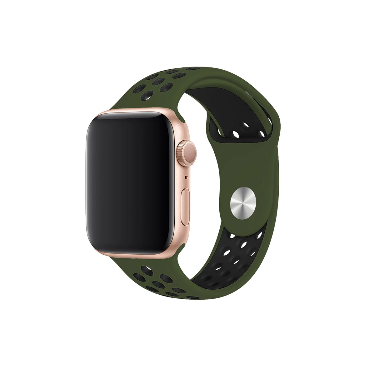 Apple Watch Uyumlu Haki Siyah Delikli  Silikon Kordon